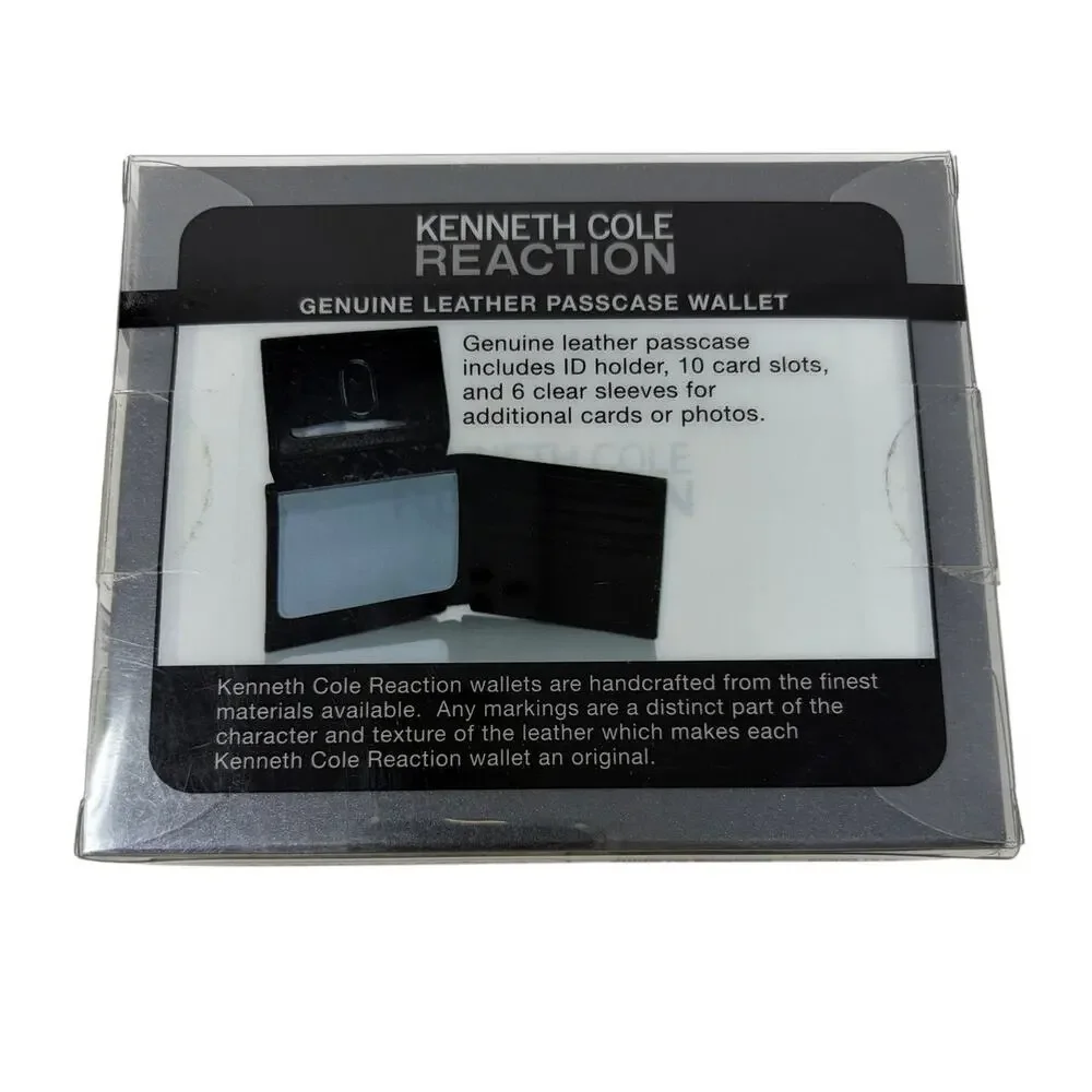 Kenneth Cole Reaction Brown Genuine Leather Passcase Wallet ID Card Holder NEW